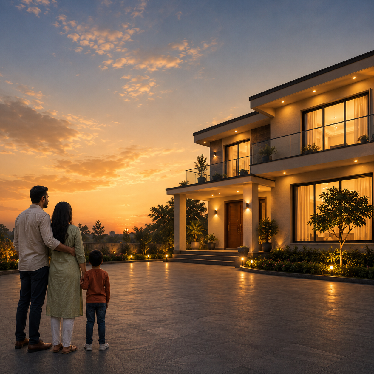Family outside their Legacy Hub home